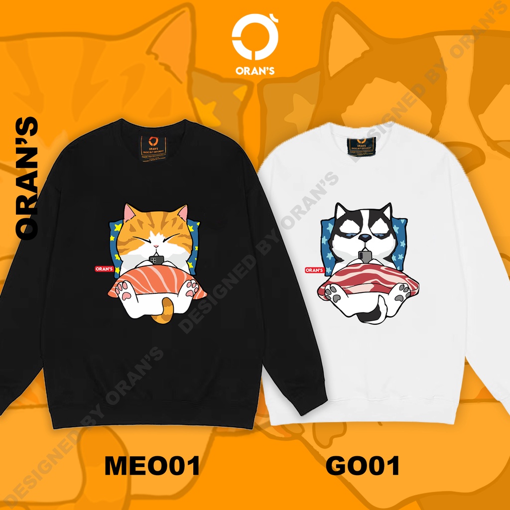 Áo Sweater đôi in hình chó mèo điện thoại chất nỉ cotton lót bông cao cấp form rộng unisex - ORAN'S HOODIE COUPLE 01