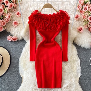 [Hàng order] Đầm len trễ vai dáng ôm, váy len
