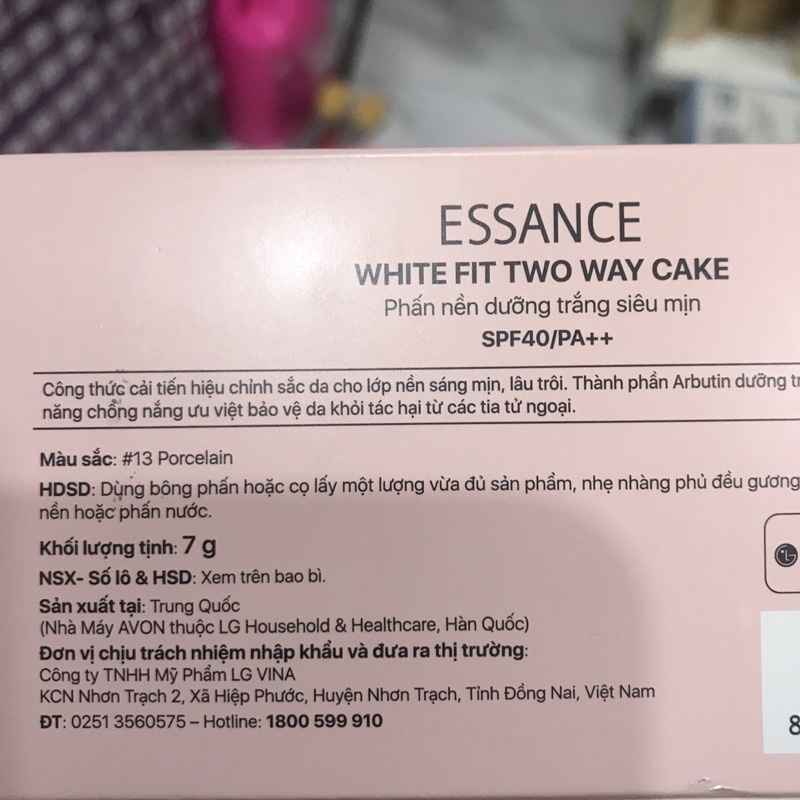 Phấn nền dưỡng trắng siêu mịn Essance White Fit Two Way Cake SPF40/PA++ 7g