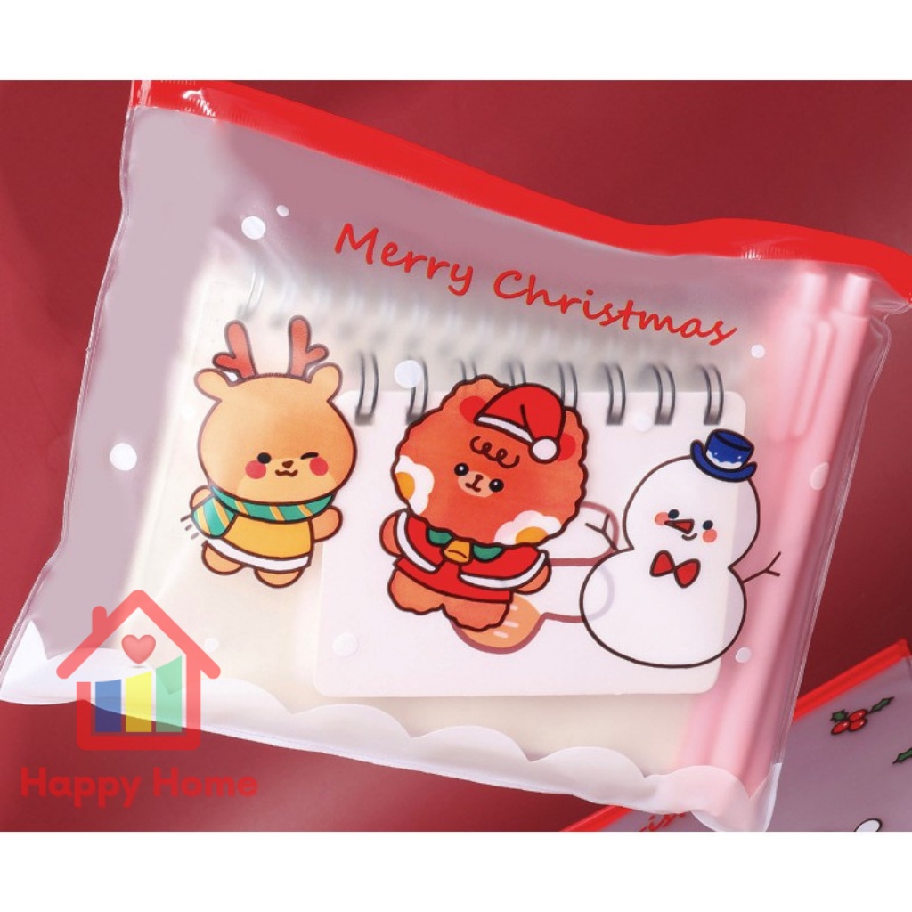 Túi zip họa tiết noel, cây giáng sinh trong suốt đựng bút, tẩy, đồ dùng học tập đa năng Happy Home