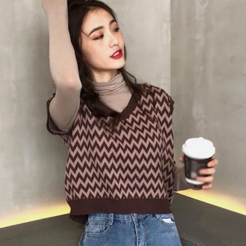 Áo Sweater Không Tay Cổ Chữ V Xinh Xắn Theo Phong Cách Hàn Quốc