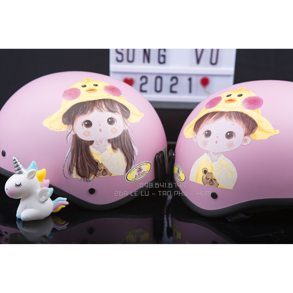 MŨ NÓN BẢO HIỂM NGƯỜI LỚN HÌNH CHIBI - MÀU HỒNG