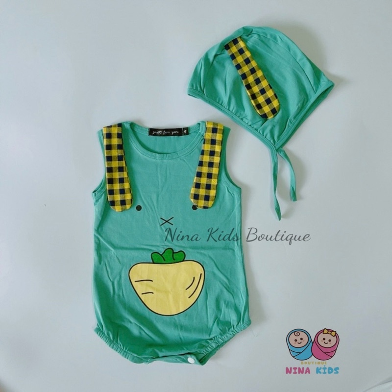 Body suit cotton cho bé kèm nón tai thỏ