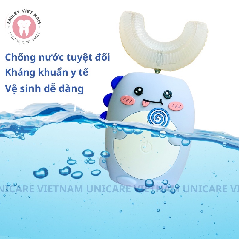 Bàn chải điện cho bé Sinex, Bàn chải điện trẻ em chữ U cho bé từ 2-9 tuổi, Giúp bé vệ sinh răng miệng tự động