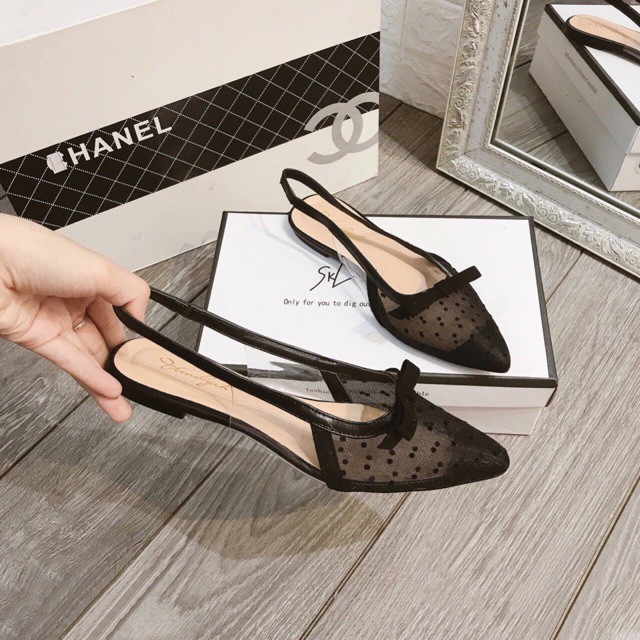 D11 Sandal Lưới Chấm Bi Đính Nơ Sang Chảnh - Y220