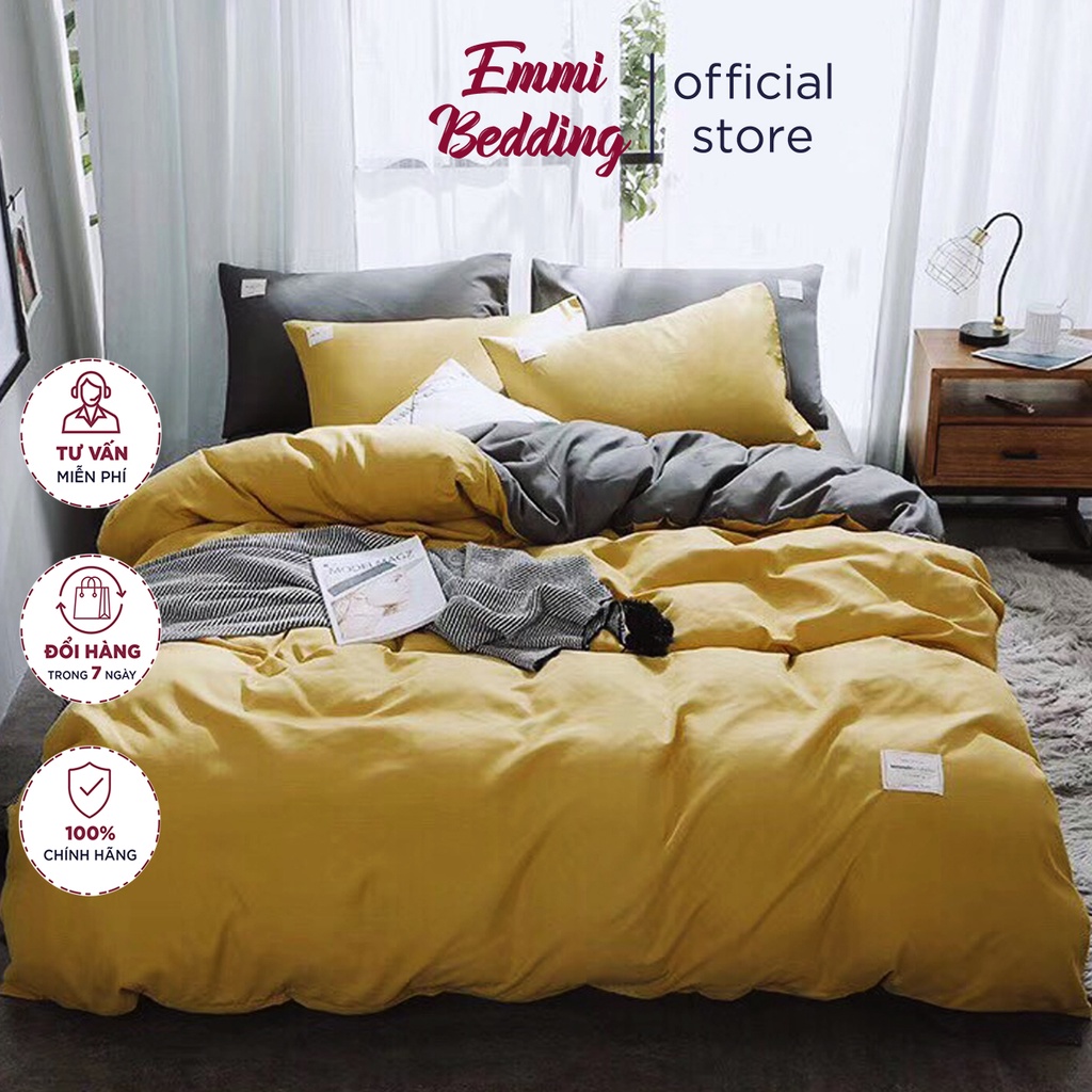 Bộ Chăn Ga Gối Cotton Tici Emmi Bedding  Vàng ga ghi, Drap Giường Đủ Size Nệm 1m, 1m2, 1m4, 1m6, 1m8, 2m2 Không Kèm Ruột