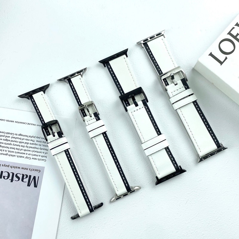 Dây Đeo Đồng Hồ Apple watch 7 6 5 4 3 2 1 SE Bằng Da Màu Trắng Đen Phong Cách Tối Giản Cho Nam Và Nữ