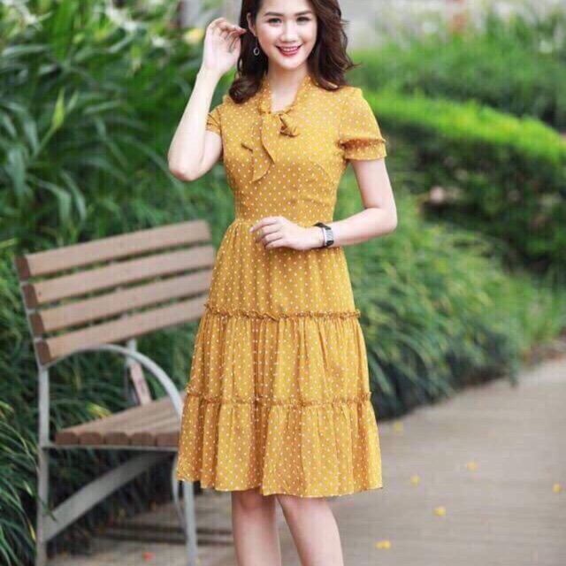 Đầm Xòe Cổ Nơ Lụa Phi SAVVY Maxi Đi Biển
