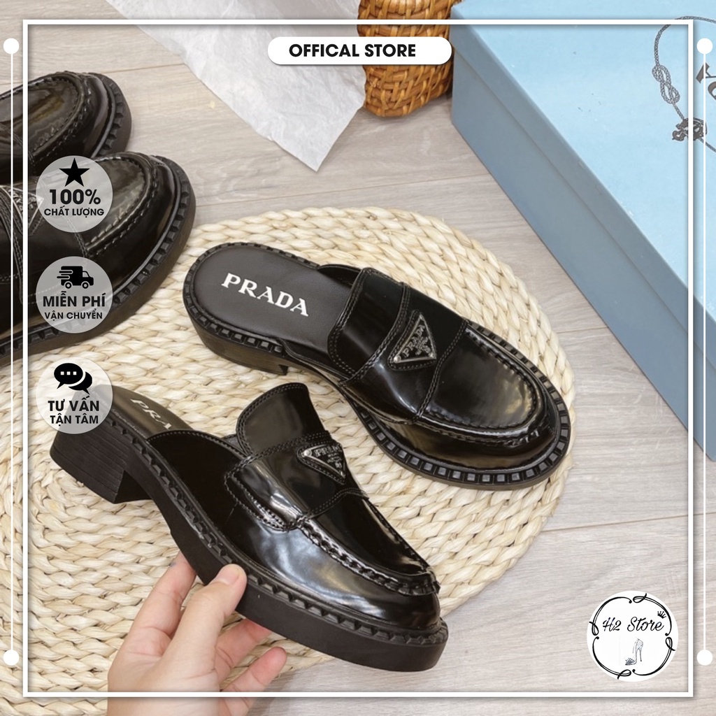 👠👟 Sục prada da bóng gót vuông fullbox ⚡