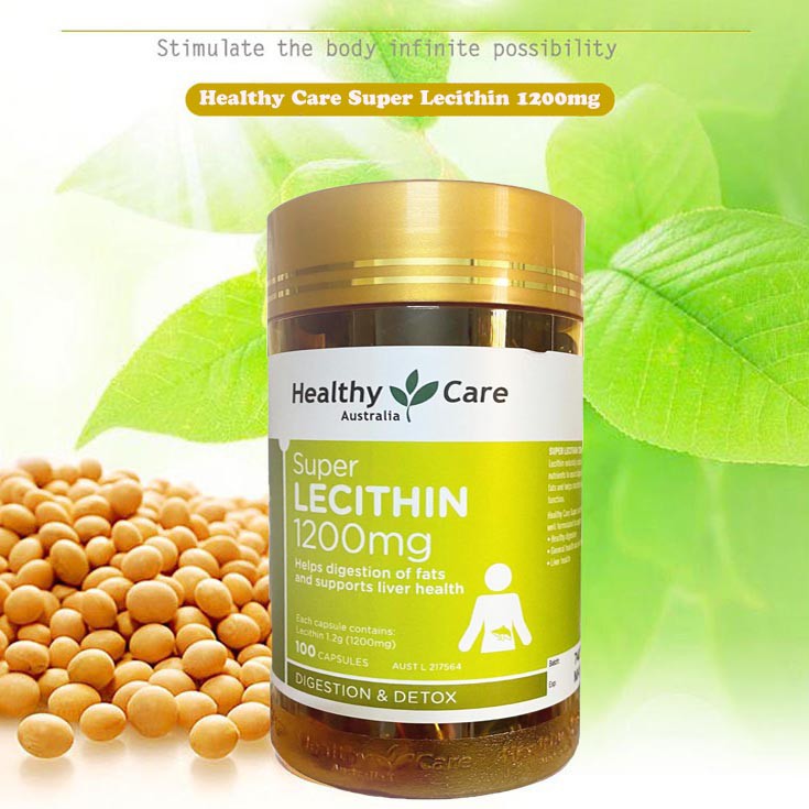 Mầm Đậu Nành Lecithin Healthy Care 1200mg giúp làm đẹp da cải thiện sức khỏe 100 viên của Úc