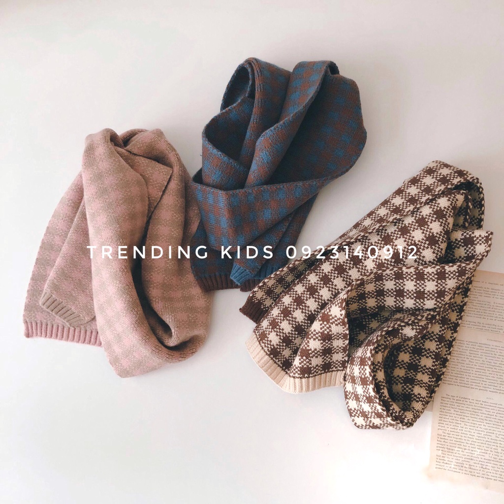 Khăn Len Quàng Cổ Cho Bé Trai Và Bé Gái Phong Cách Hàn Quốc Hoạ Tiết kẻ Caro sang chảnh - Trending kids