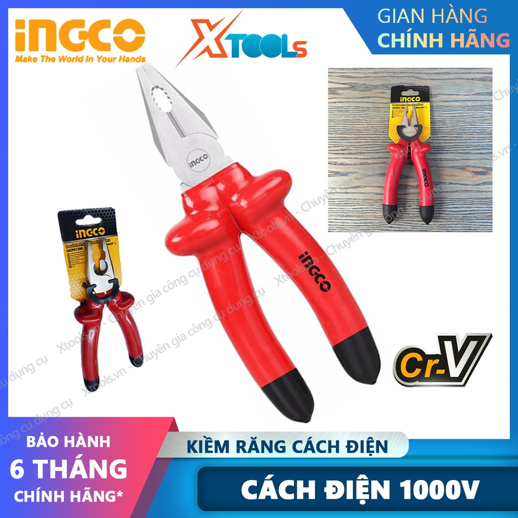 Kìm răng cách điện 1000V INGCO 7"-8" kềm điện chất liệu thép C-rV siêu bền cứng cắt tuốt dây điện kháng điện cao thế 1kV