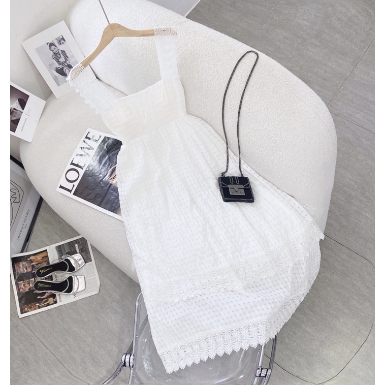 Đầm maxi trắng 2 dây xô ren hoa | BigBuy360 - bigbuy360.vn