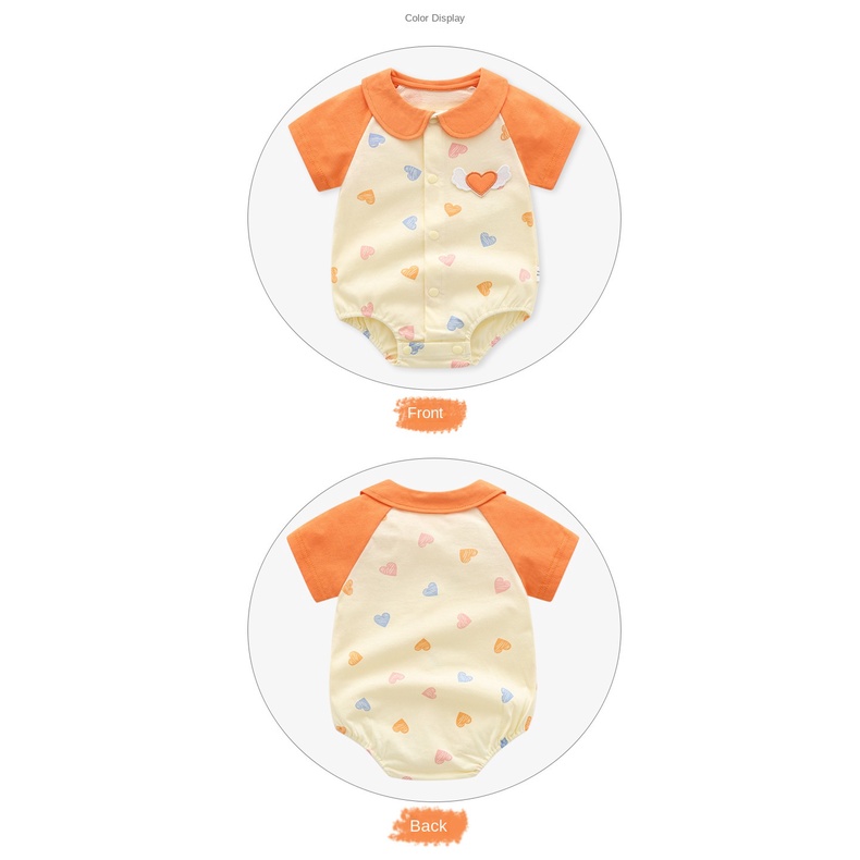 Bộ Áo Liền Quần Bằng Cotton Tay Ngắn Cổ Búp Bê In Hoạt Hình Dành Cho Bé Gái 0-24 Tháng Tuổi