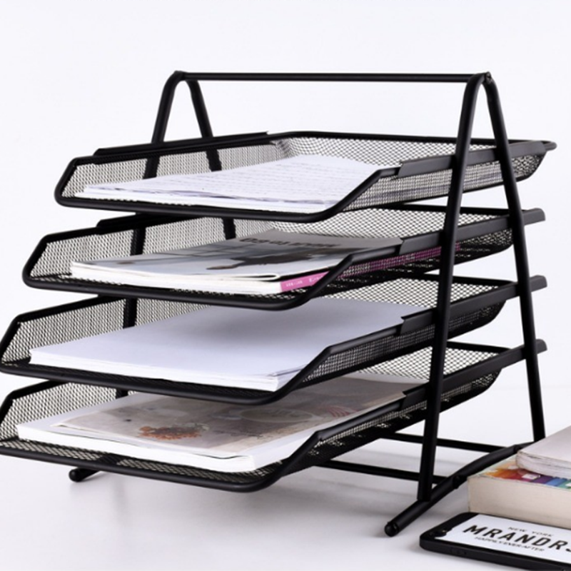 4-Tier File Rack Metal Mesh Stackable Letter Tray Scratch-Resistant Magazine Paper Document Holder Home Office Desk Organizer Supplies SRE