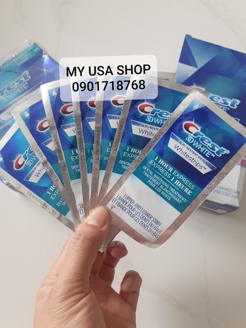 Miếng dán trắng răng Crest ❤️ Miếng dán răng Crest 3D White 1 Hour Express/Whitestrips Gentle Routine