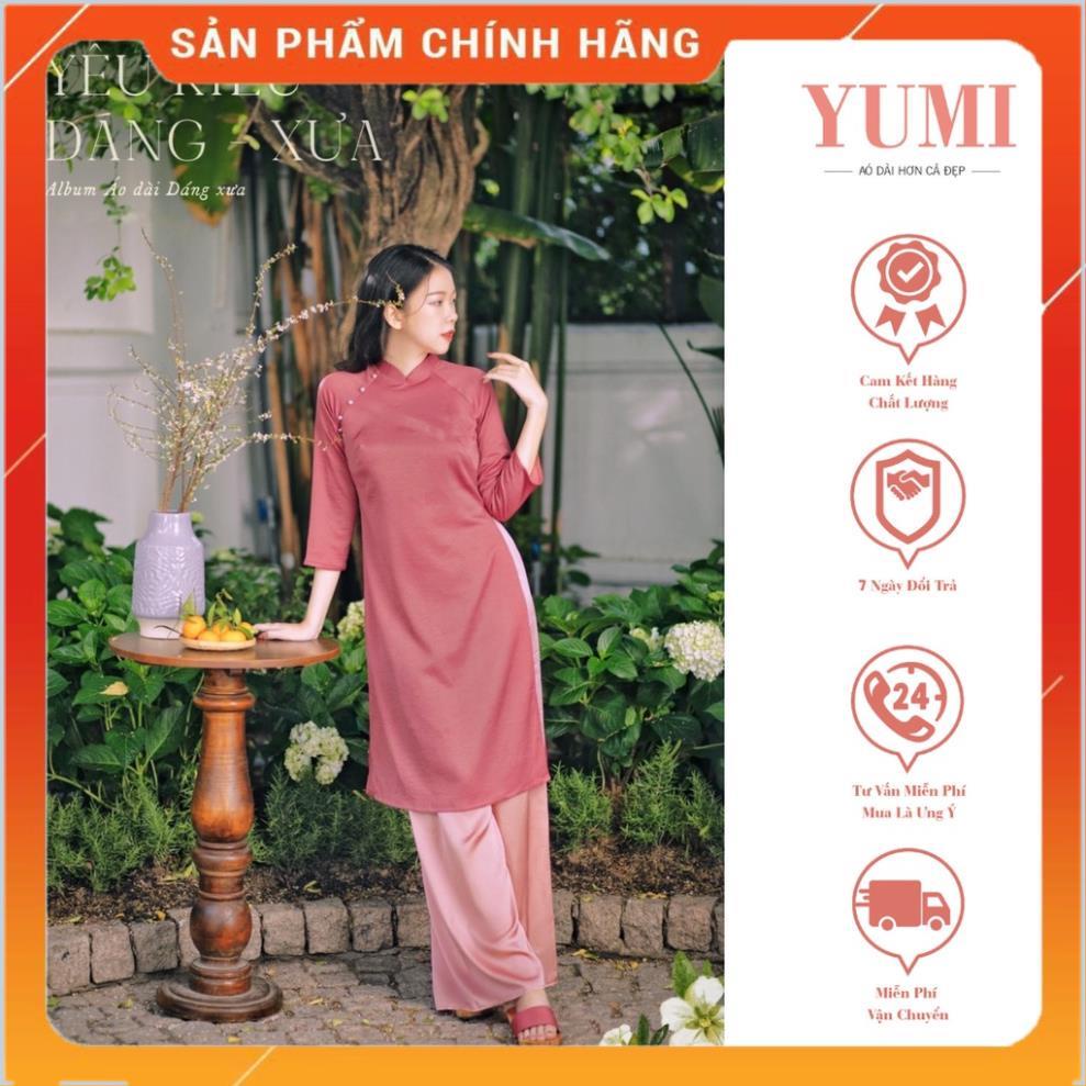 Áo Dài Cách Tân Nữ Suông, Dáng Xưa Lụa Tây Thi Nhiều Màu Cổ 2cm Tay Lỡ, Đính Ngọc Trai 1 Bên Vai YUMI 127