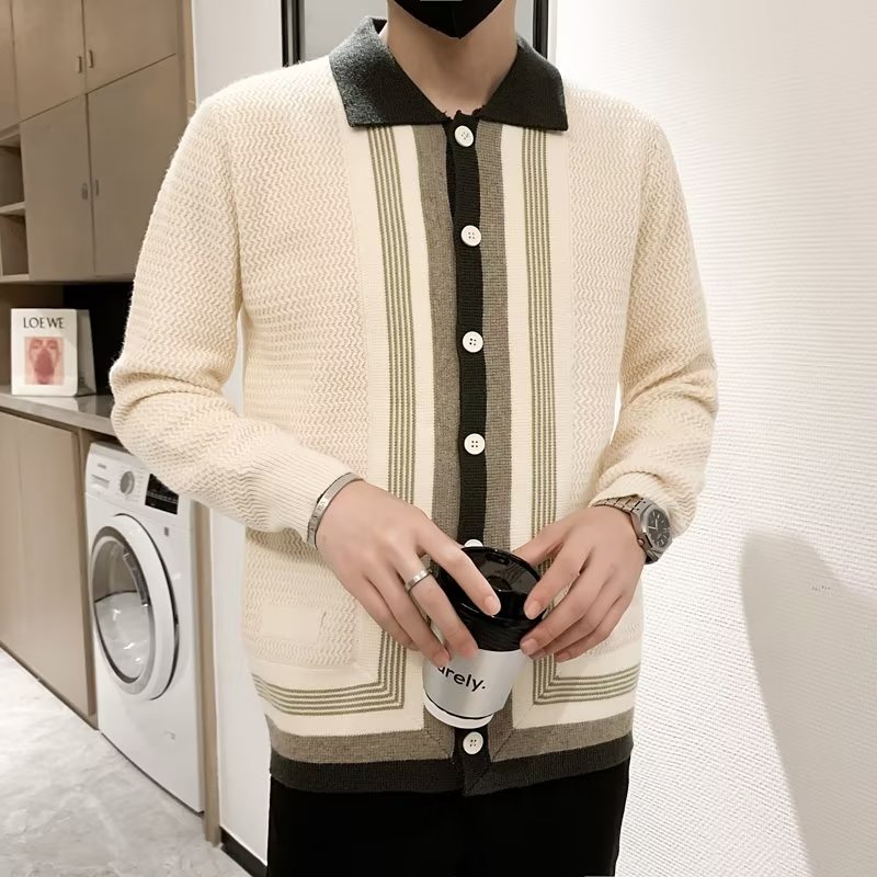 Áo Sơ Mi Dệt Kim Kẻ Sọc Dáng Ôm Phong Cách Hàn Quốc Thời Trang Cho Nam Simple Fashion áo nam đẹp áo sơ mi nam dài tay bigsize Hàn Quốc áo kiểu nam from rộng