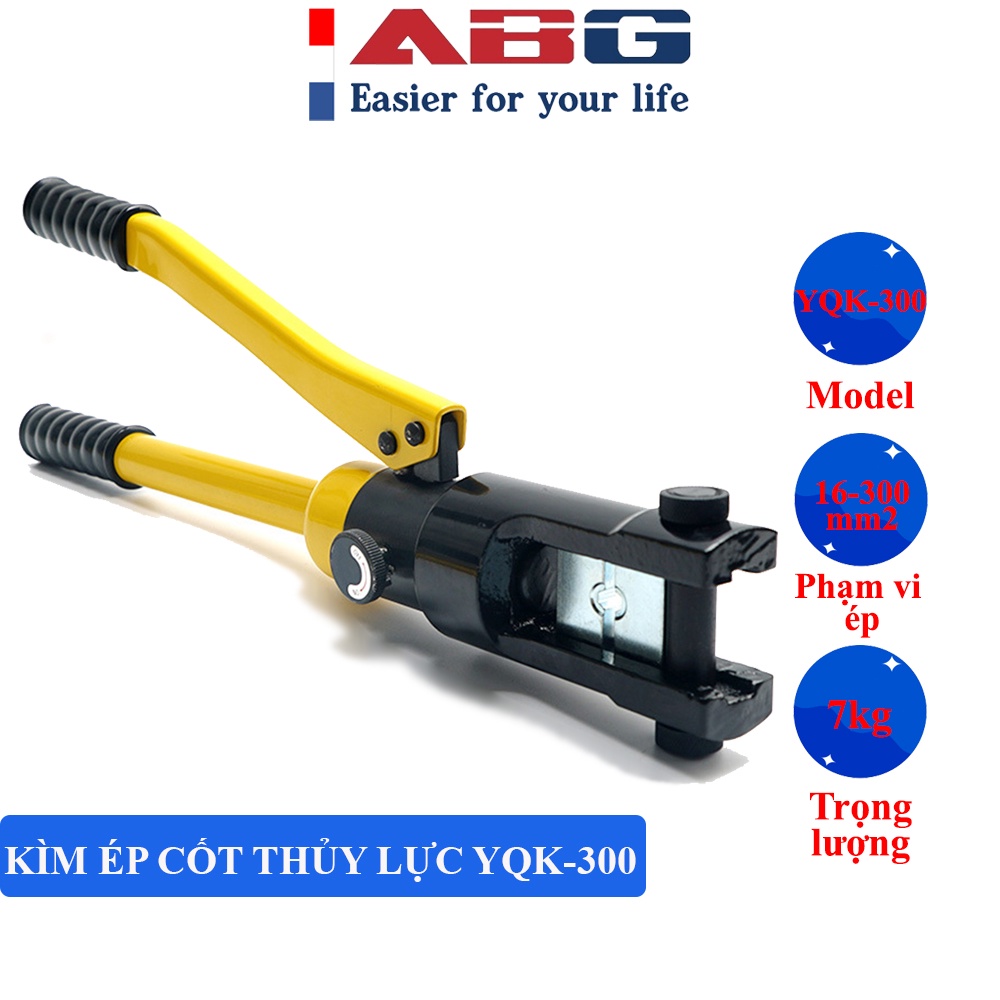 Kìm ép cốt thủy lực ABG YQK-300 bấm đầu cốt, ép đầu cốt điện có độ cứng cao, sử dụng rất đơn giản, hiệu quả, năng suất