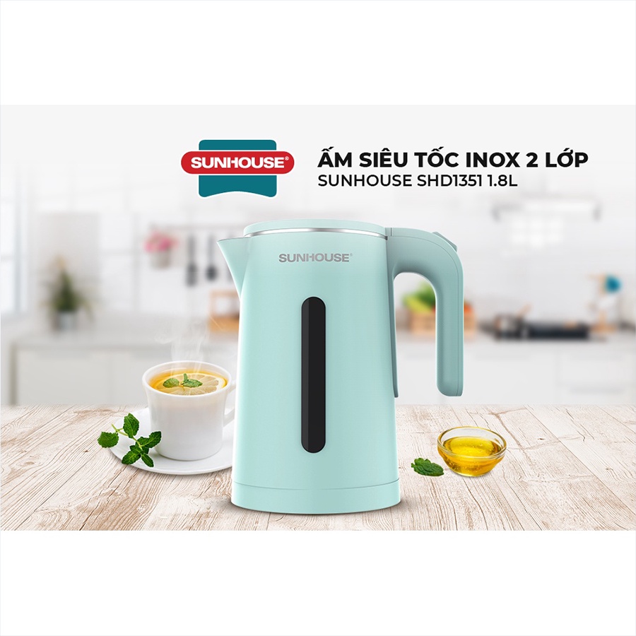 Ấm Siêu Tốc Sunhouse Chính Hãng - Ấm Siêu Tốc Inox 2 Lớp Model: SHD1351- 1.8L