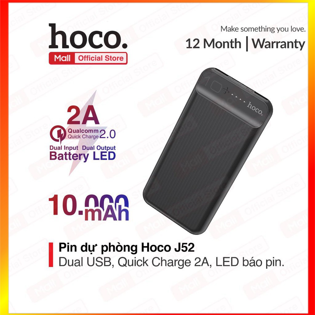 Pin sạc dự phòng Hoco J52 2 cổng ra USB dung lượng 10000mAh có đèn LED hiện thị pin - MrPhukien