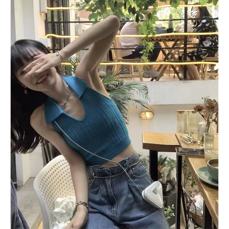 Jiashucheng Hàng Có Sẵn Áo Dệt Kim Sát Nách Dệt Kim Dáng Ôm Ngắn Thời Trang Mùa Hè Tinh Tế Cho Nữ