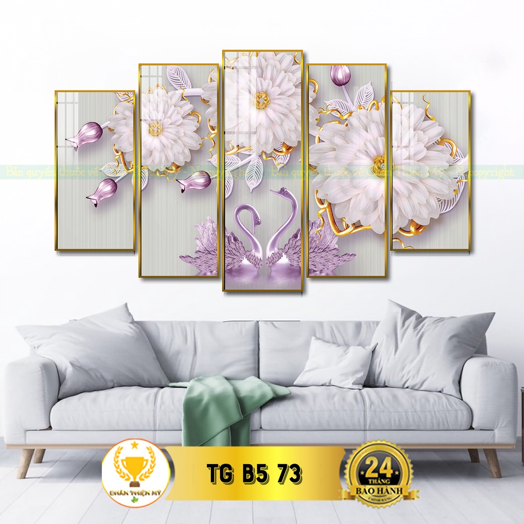Bộ 5 tranh dọc treo tường tráng gương Chim Công, Thiên Nga, Rồng, Đại Bàng mang đến tài lộc và may mắn