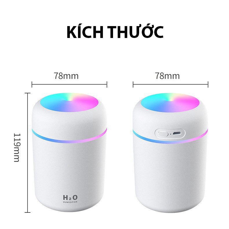 Máy Phun Sương Mini Xông Tinh Dầu Tạo Ẩm Tích Hợp Đèn Led 7 Màu H2O