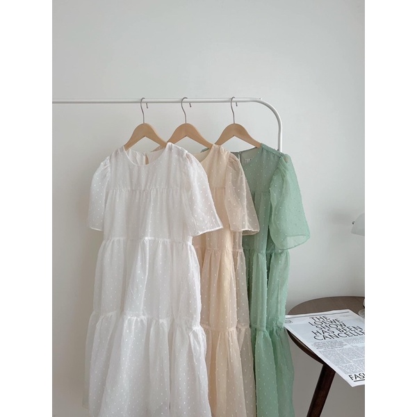 Đầm váy babydoll voan chấm bi 3 màu