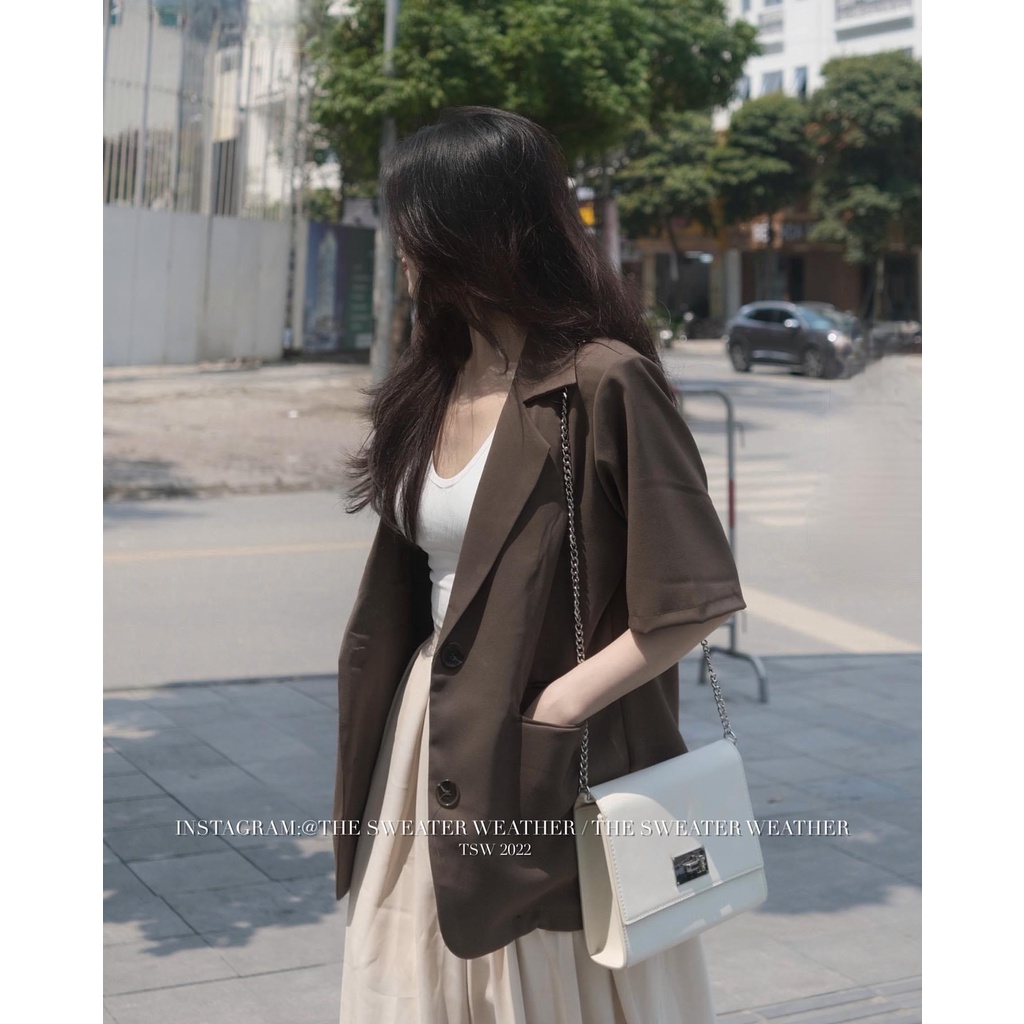Áo blazer ngắn tay thời trang Hàn quốc - Áo blazer cộc tay có tui Ulzzang