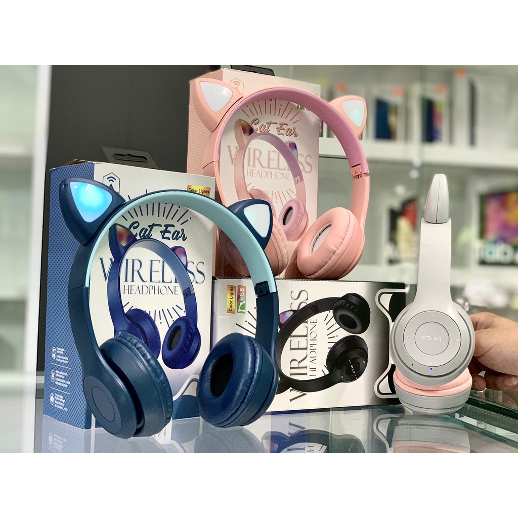 Tai Nghe Chụp Tai Mèo,Tai Nghe Bluetooth P47M Tai Mèo Có Đèn Led Phát Sáng Full Chức Năng,Âm Bass Cực Hay