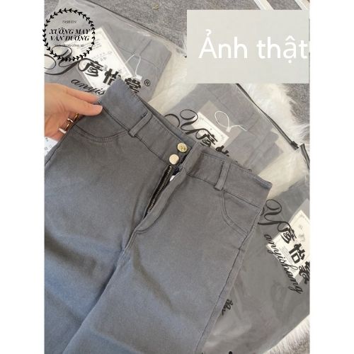Quần Bò Giấy Cạp Cao 2 Cúc cạp cao quần jean skinny chất vải Jean giấy siêu đẹp
