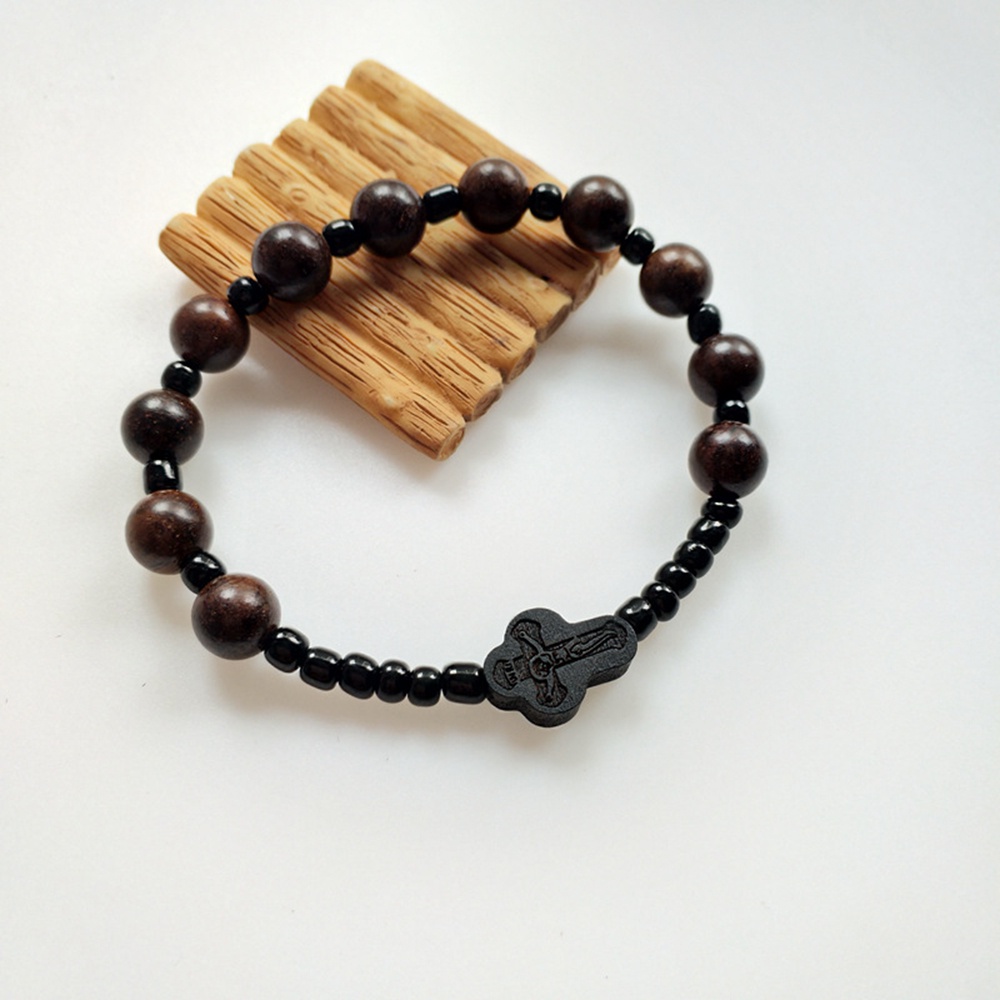Vòng Tay Chuỗi Hạt Gỗ Mun Hình Thánh Giá Unisex
