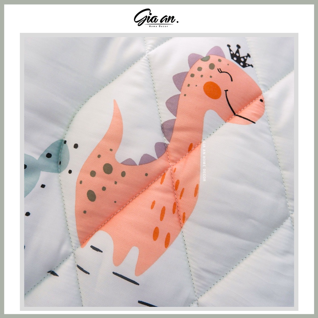Set mền đi học cho bé chất liệu Tencel, hoạ tiết khủng long xanh, mềm mịn mát thích hợp cho mùa hè