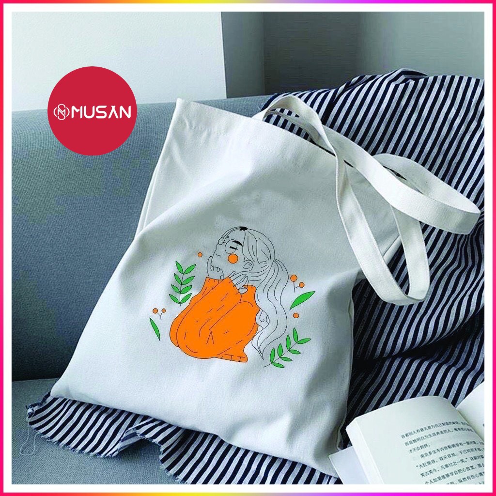 Túi tote vải canvas mềm in hình cô gái áo cam siêu hot