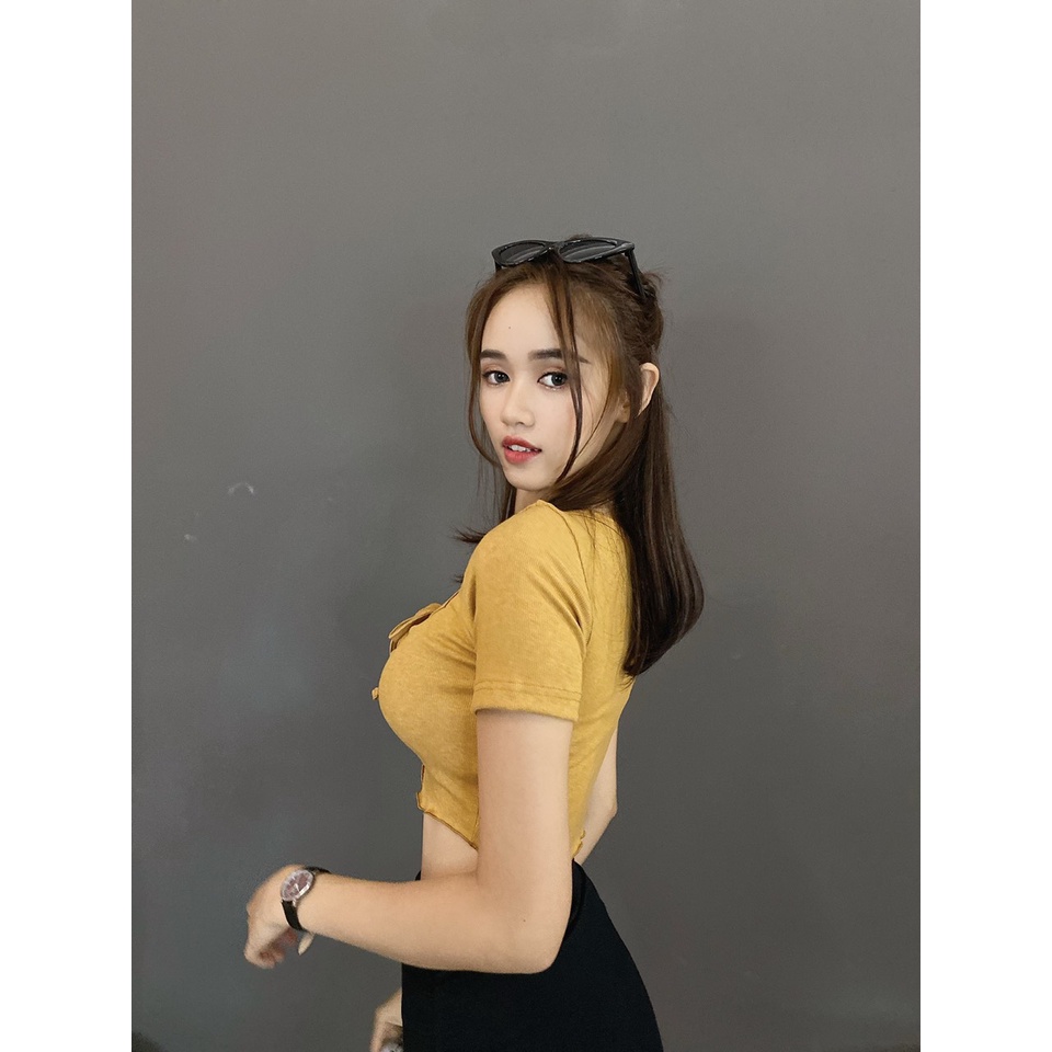 Áo Croptop Tay Ngắn Cổ Vuông Ôm Body Rút Ngực Màu Trơn, Sọc Mùa Hè Cho Nữ Mati House - YA035150