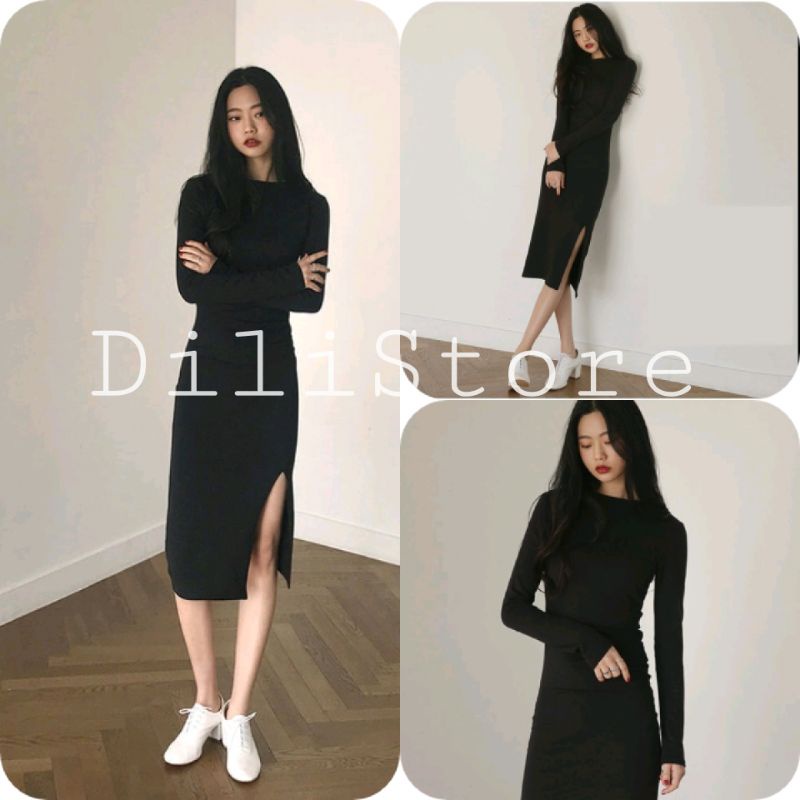 Đầm Nữ Body Đen Xẻ Vạt 🦋 Váy Nữ Ôm Chất Borip Dáng Dài 🦋