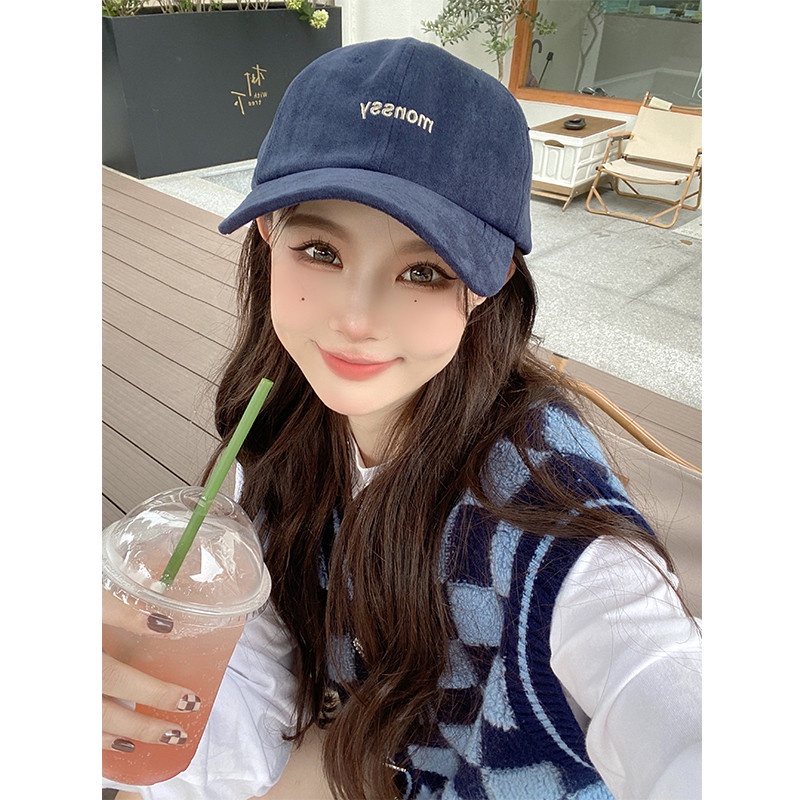 Mũ Lưỡi Trai Da Lộn Mềm Thêu Chữ Phong Cách Hàn Quốc