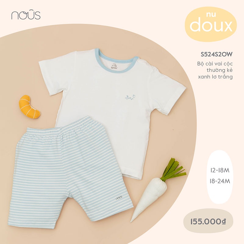 Quần áo tay ngắn bé trai, bé gái Nous mùa hè - Chất liệu Nu Petit (Size Từ 12-18 Tháng Đến 18-24 Tháng)