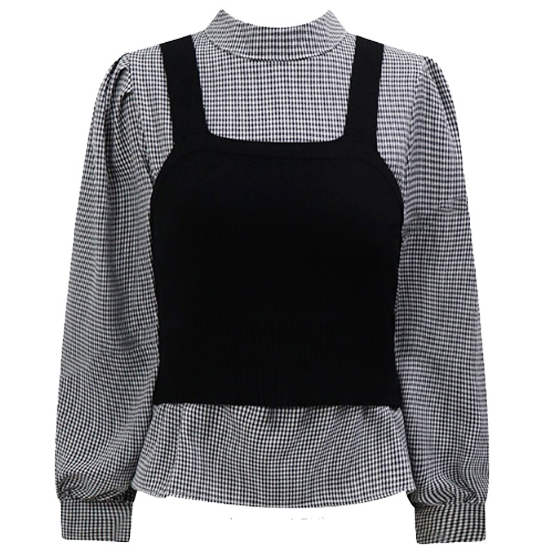 (HÀNG SẴN) Set áo sơ mi kẻ sọc MORAN + Áo vest len hai dây ôm dáng điệu đà tiểu thư | BigBuy360 - bigbuy360.vn