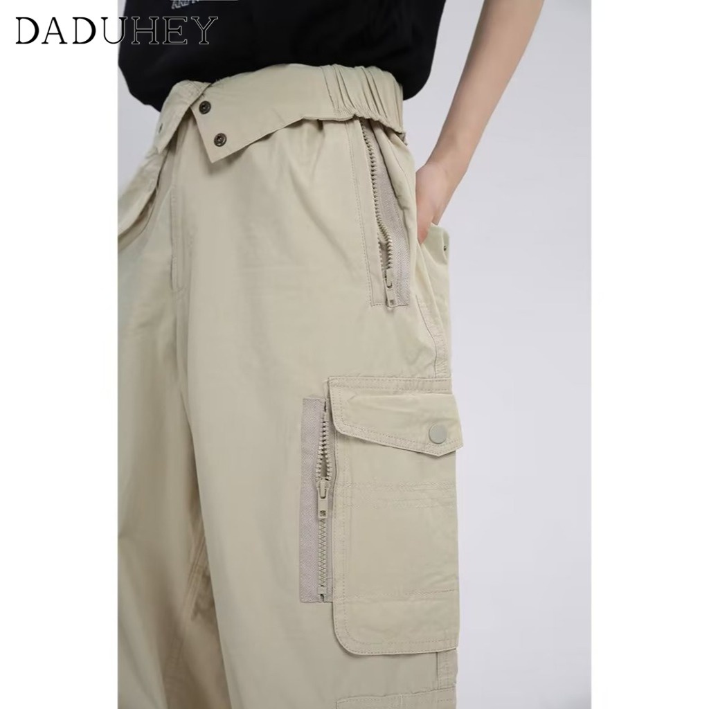 DaDuHey Men's And Women's Same Solid Color Wide Leg Loose Adjustable Ankle Banded Pants Trendy Stylish Multi-Pocket Casual Working Pants