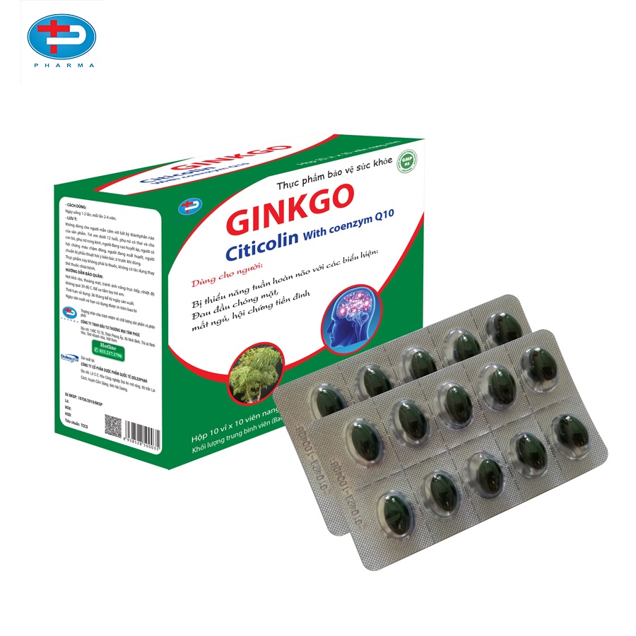 Viên Nang Mềm Ginkgo Citicolin With Coenzym Q10 TÂM PHÚC PHARMA Hỗ Trợ Hoạt Huyết Tăng Cường Tuần Hoàn Máu Não