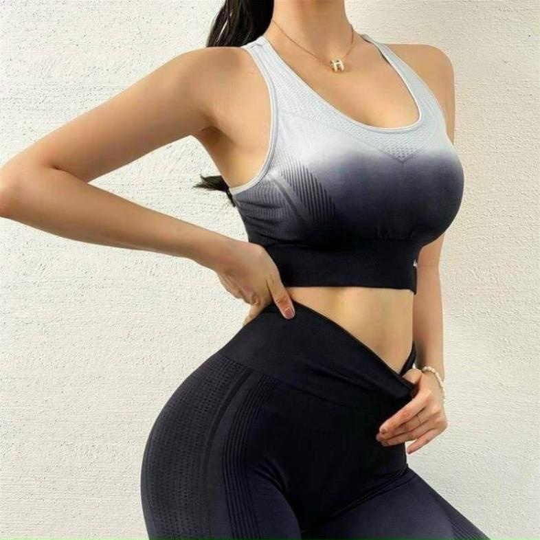 Set Đồ Tập Gym Nữ Yoga Aerobic Dệt Loang NAQIYABEI Áo Bra Quần Dài Chun Mông Legging Tôn Dáng Nâng Mông .