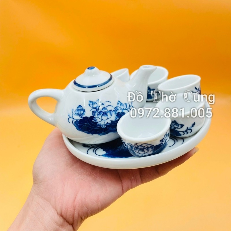 Bộ ấm chén pha trà thờ men lam