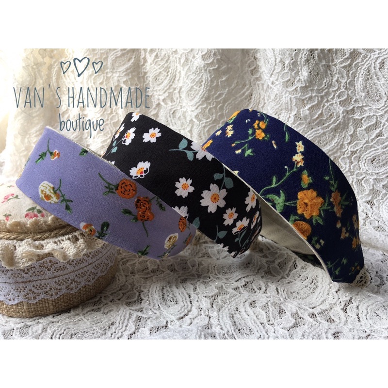 Băng đô cài tóc handmade thêu tay. Turban handmade Aug23