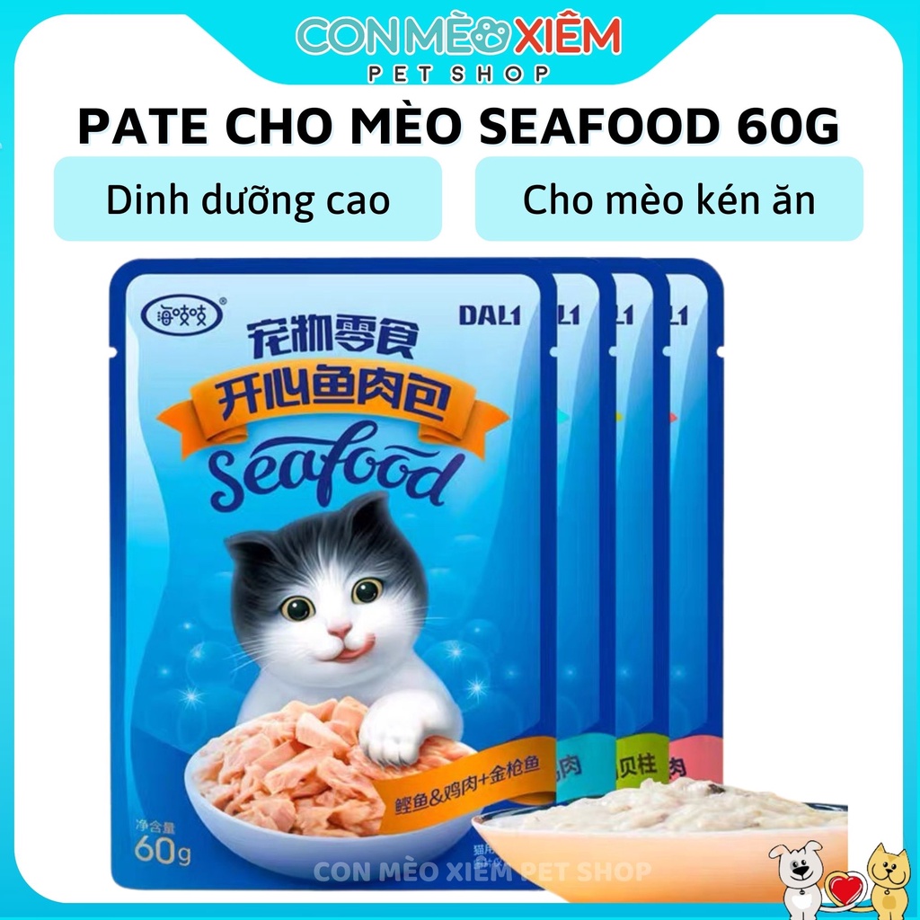 Pate cho mèo Sea food 60g, thức ăn tăng cân mập mèo ốm còi Con Mèo Xiêm