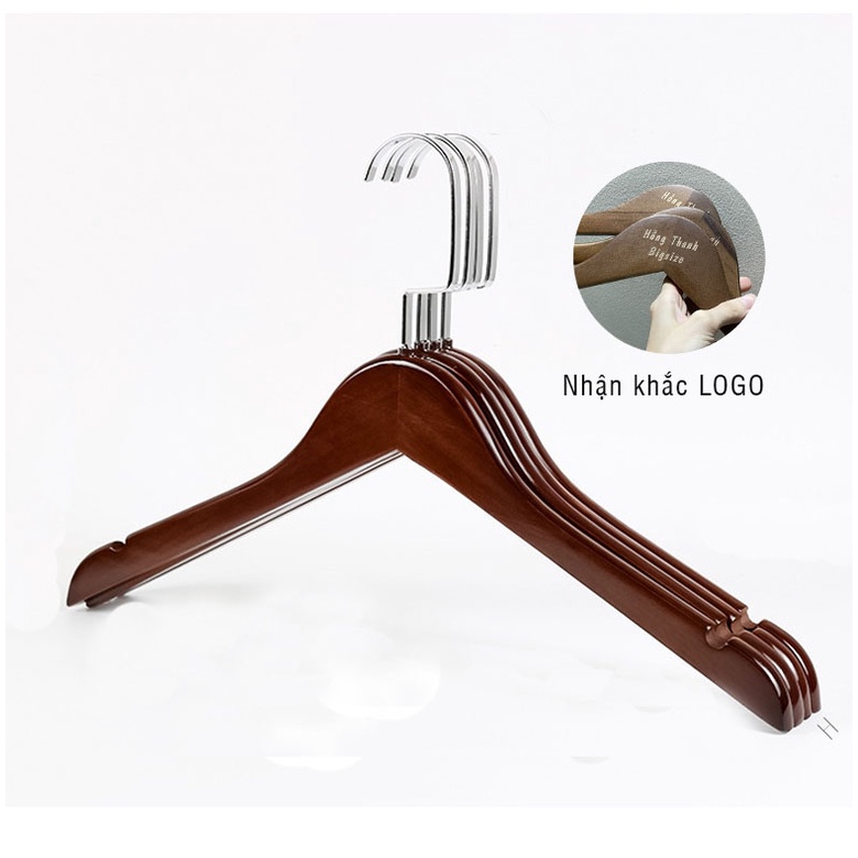 Móc gỗ treo quần áo gỗ nâu cao cấp, gỗ nâu KTN ( bộ 10 móc )