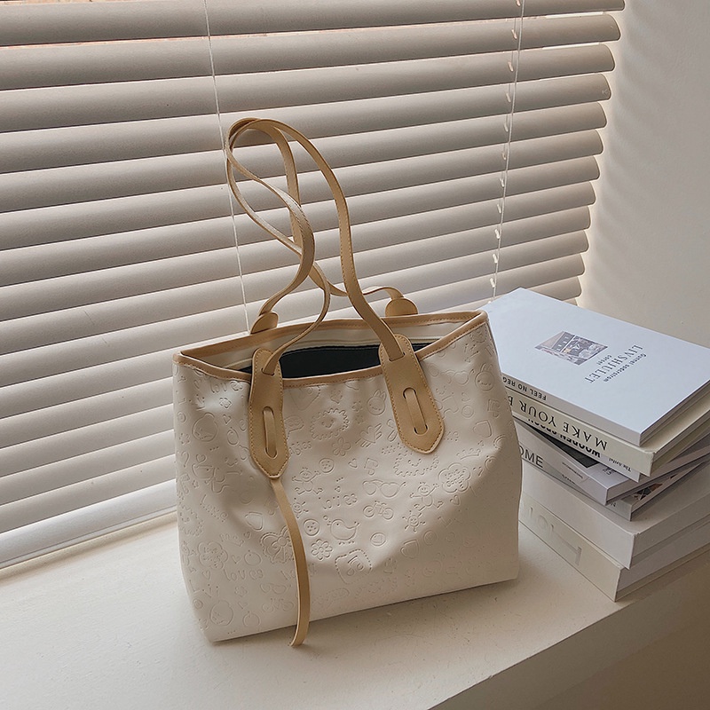 Túi Xách Da Mềm Dập Nổi Phong Cách Hàn Quốc Cỡ Lớn Cho Nữ