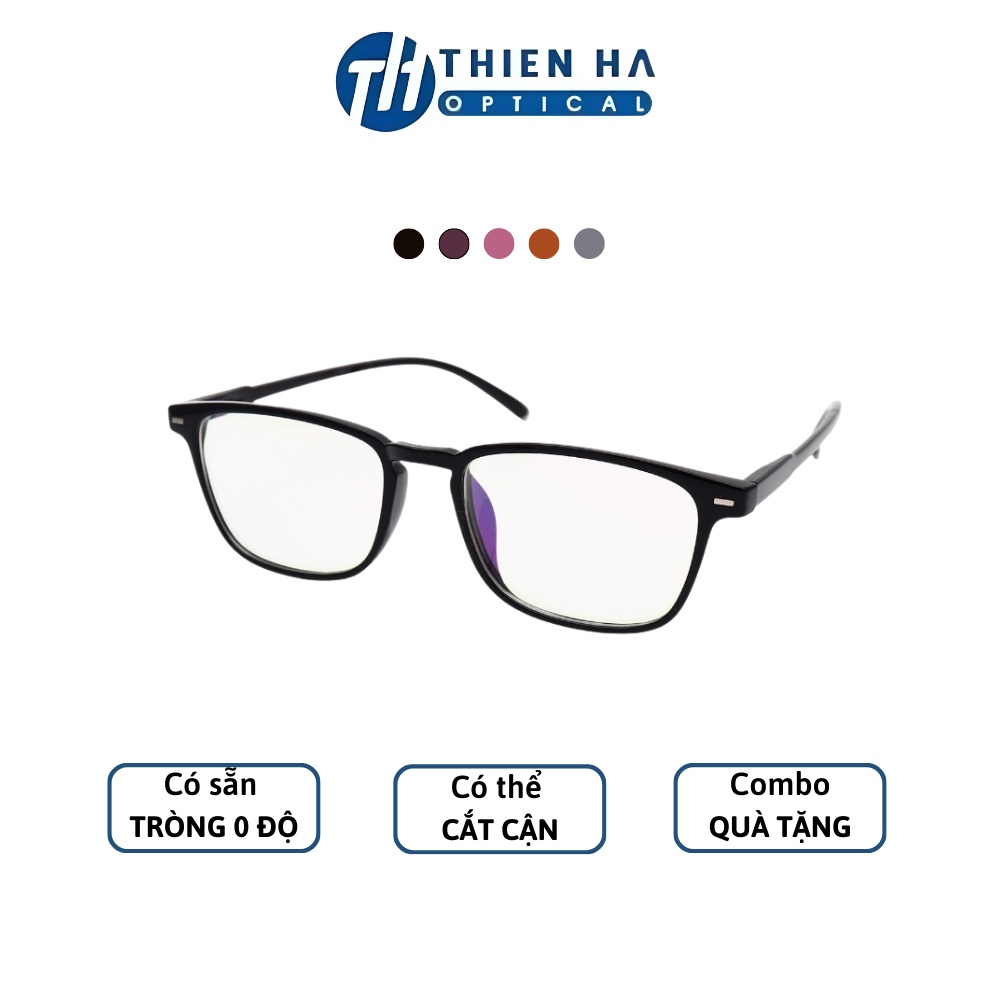 Gọng kính vuông nam nữ THIÊN HÀ OPTICAL unisex nhựa dẻo càng mảnh nhẹ nhiều màu đeo giả cận trẻ trung TH213