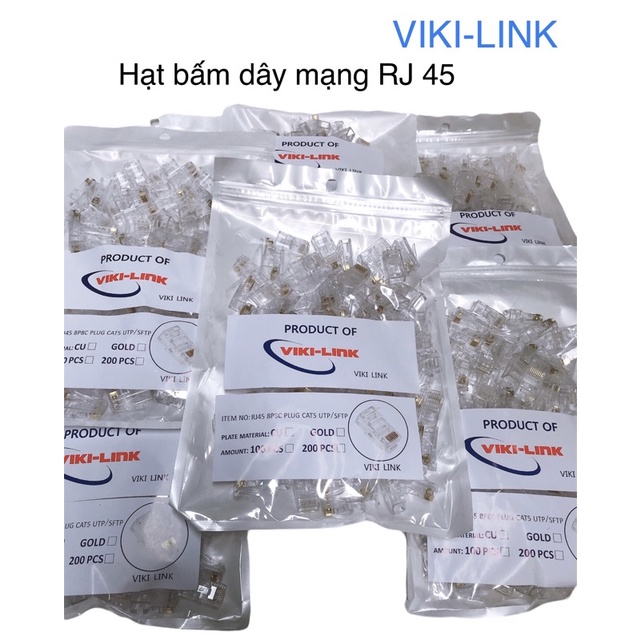 Đầu Bấm Dây Mạng,Hạt Bấm Dây Mạng VIKI-LINK Cat 5E Túi 100 Hạt Chân Đồng Chất Lượng Cao